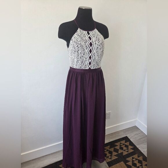 NEW Dressystar Purple Ballgown Halter Neck Lace Sleeveless Formal Evening Small - Picture 3 of 13